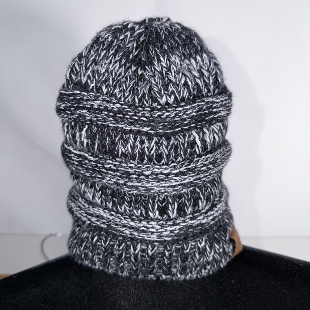 Anazalea Gray Knit Beanie Hat Pom Pom Faux Fur Lining Warm Stylish Winter Ski